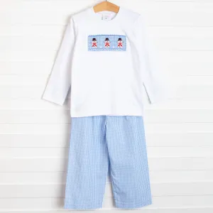 Let It Snow Smocked Pant Set, Blue