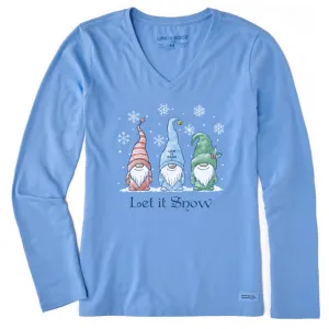 Life is Good Women's Let it Snow Gnomes Long Sleeve Crusher Vee