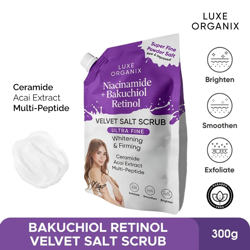 Luxe Organix Niacinamide   Bakuchiol Retinol Velvet Shower Salt Scrub 300g
