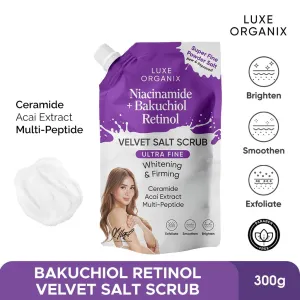 Luxe Organix Niacinamide   Bakuchiol Retinol Velvet Shower Salt Scrub 300g