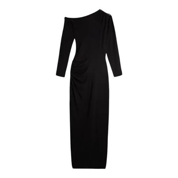 MODESNS Elegant Black One-Shoulder maxi  Dress