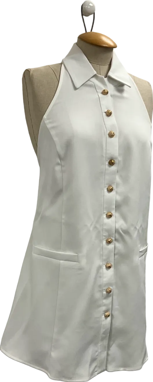 NA-KD White Button Detail A-line Mini Dress UK XS/S