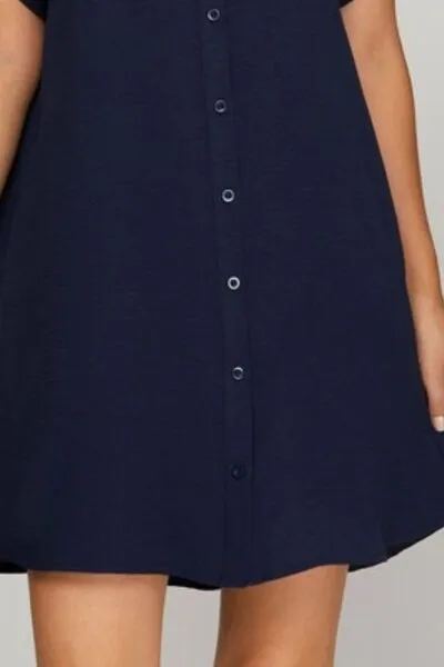 Navy Button Down Short Sleeve Woven Shirt Dress