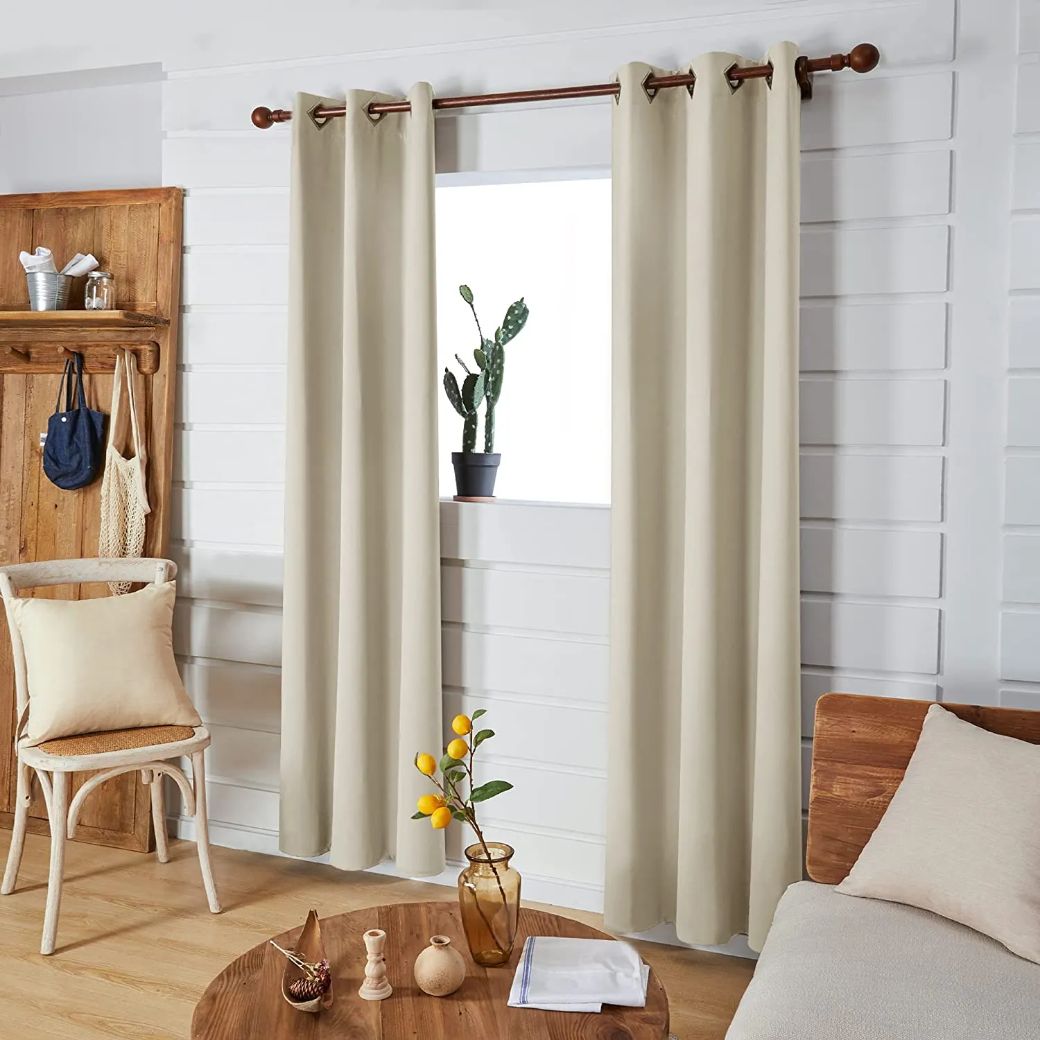 New Deconovo Living Room Darkening Curtains, Grommet Top Thermal Insulated Blackout Curtains, 42 x 84 Inch, Beige, 2 Panels! Winner can buy 2 more sets @ winning bid!