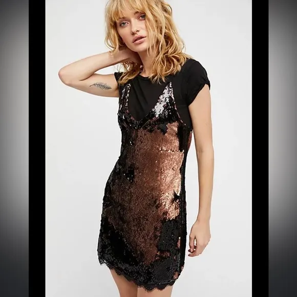 NWOT Free People Seeing Double Sequin Slip Dress - medium