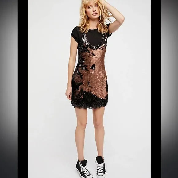 NWOT Free People Seeing Double Sequin Slip Dress - medium