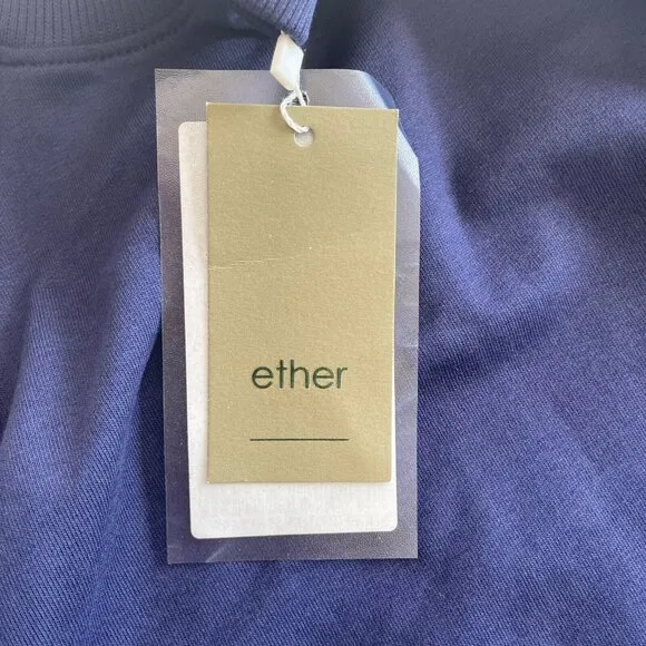 NWT Ether Women's Short Sleeves Mock Neck Midi Blue Tshirt Shift Dress Size M