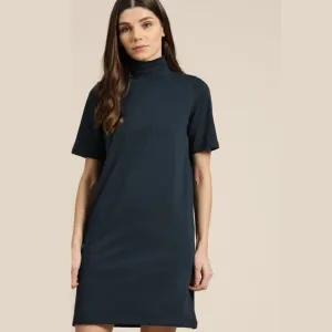 NWT Ether Women's Short Sleeves Mock Neck Midi Blue Tshirt Shift Dress Size M