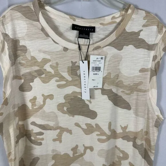 NWT Sanctuary Easy Way Sand Dune Neutral Camo Camouflage Sleeveless Tank Dress L