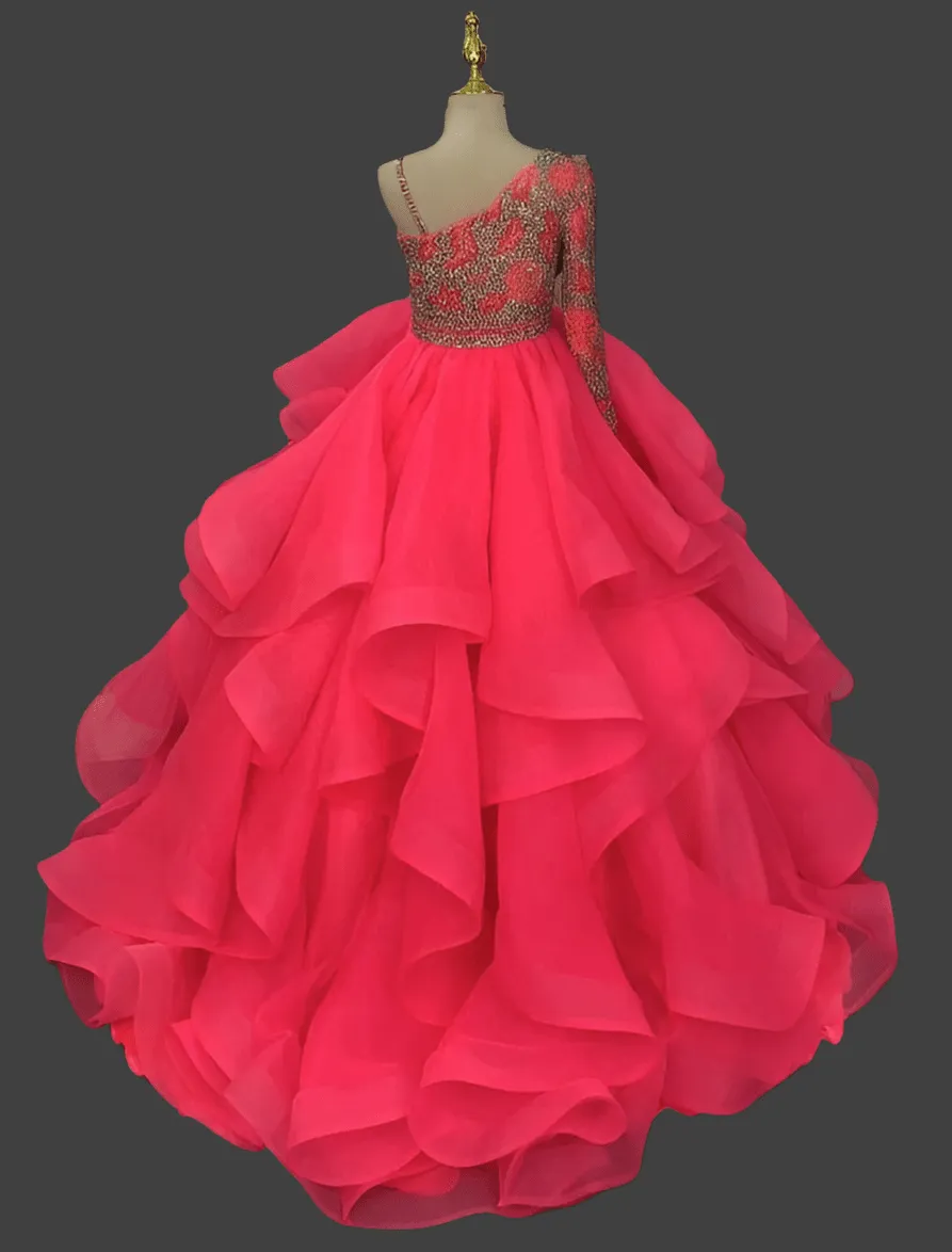 One Shoulder Glitzy Beaded Bodice Teen's Formal Gown