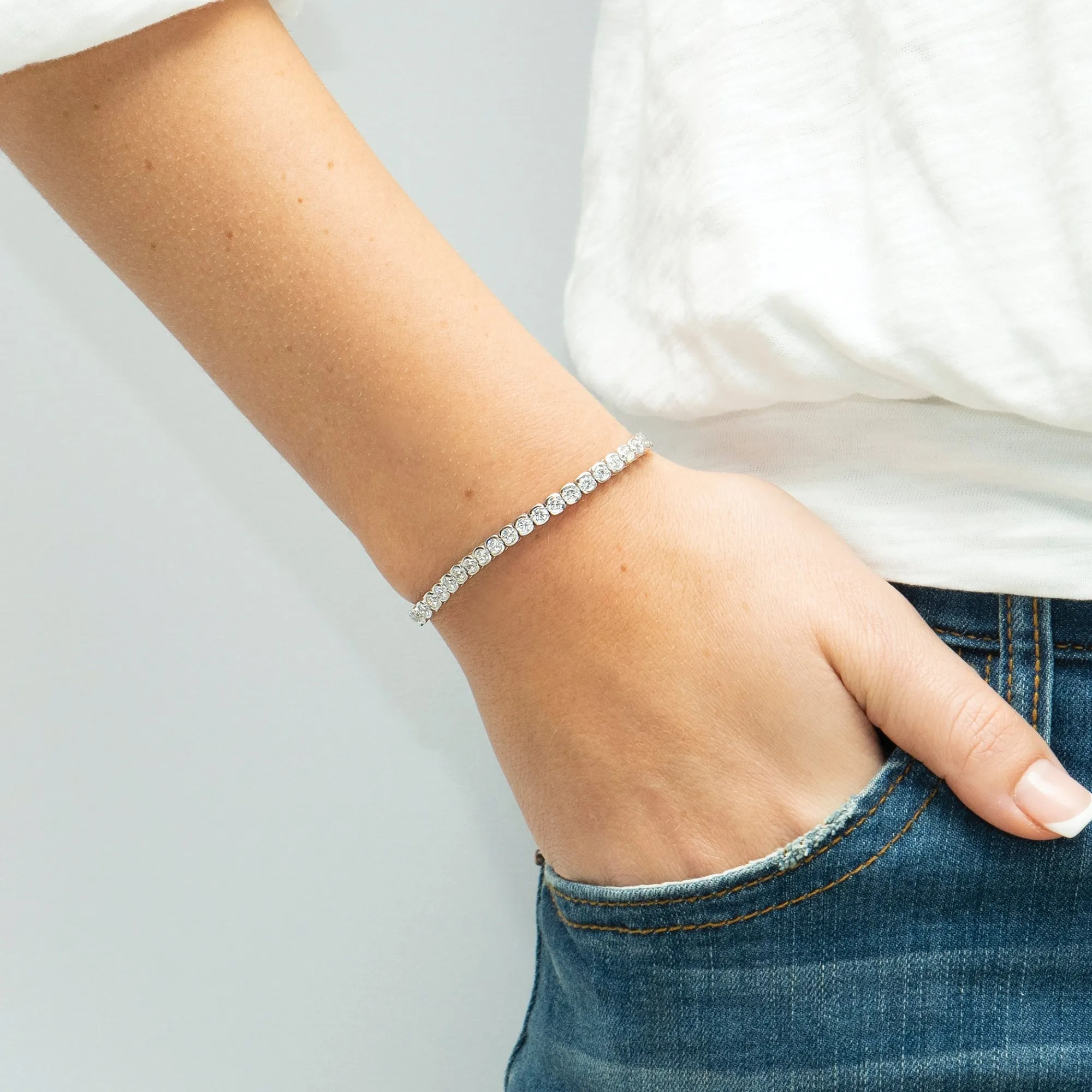 Rhodium Plated Sterling Silver, Cubic Zirconia Instinct Tennis Toggle Bracelet