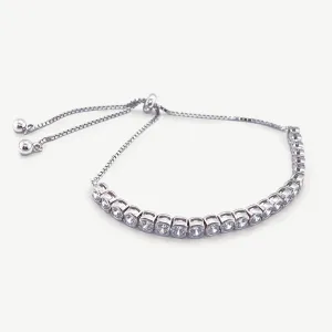 Rhodium Plated Sterling Silver, Cubic Zirconia Instinct Tennis Toggle Bracelet