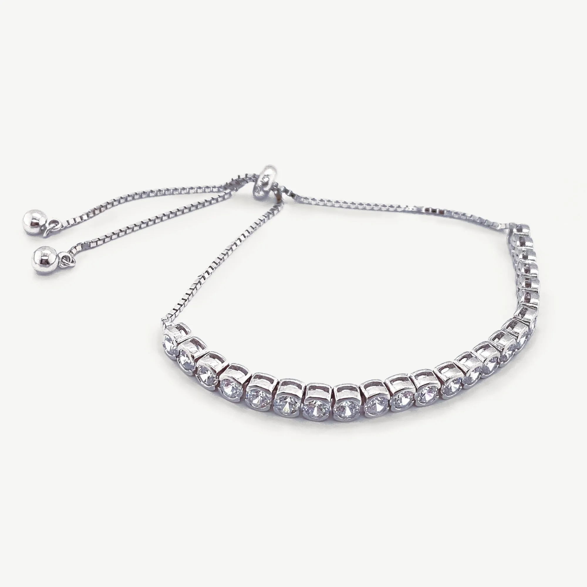 Rhodium Plated Sterling Silver, Cubic Zirconia Instinct Tennis Toggle Bracelet