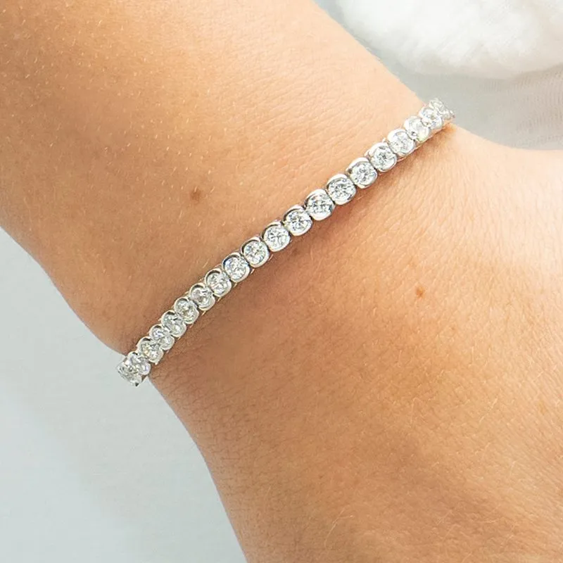 Rhodium Plated Sterling Silver, Cubic Zirconia Instinct Tennis Toggle Bracelet