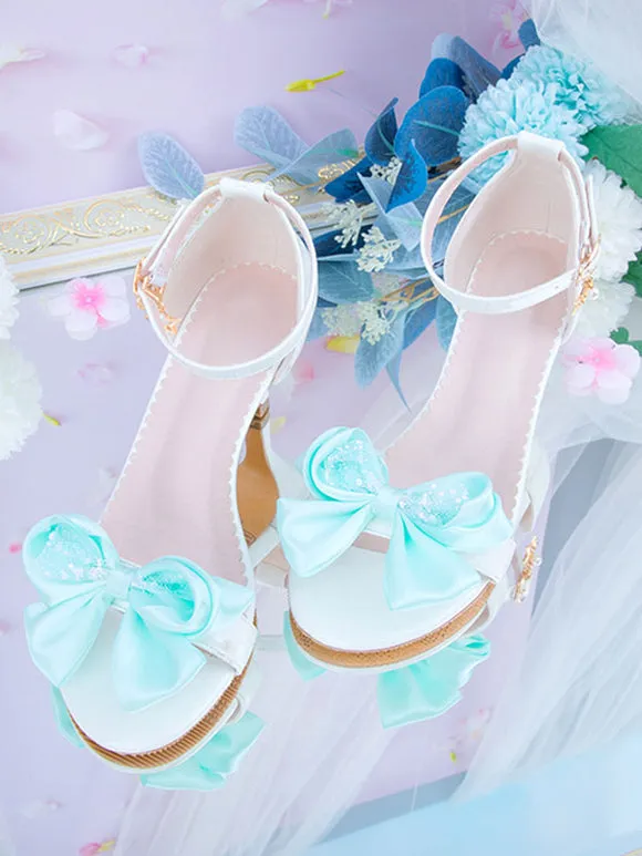 ROCOCO Style Lolita Sandals Black Red Bows PU Leather Pointed Toe Lolita Summer Shoes