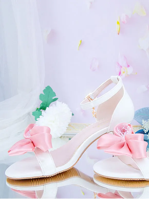 ROCOCO Style Lolita Sandals Black Red Bows PU Leather Pointed Toe Lolita Summer Shoes