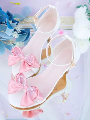 ROCOCO Style Lolita Sandals Black Red Bows PU Leather Pointed Toe Lolita Summer Shoes