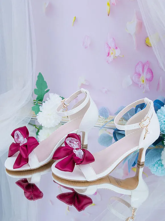 ROCOCO Style Lolita Sandals Black Red Bows PU Leather Pointed Toe Lolita Summer Shoes