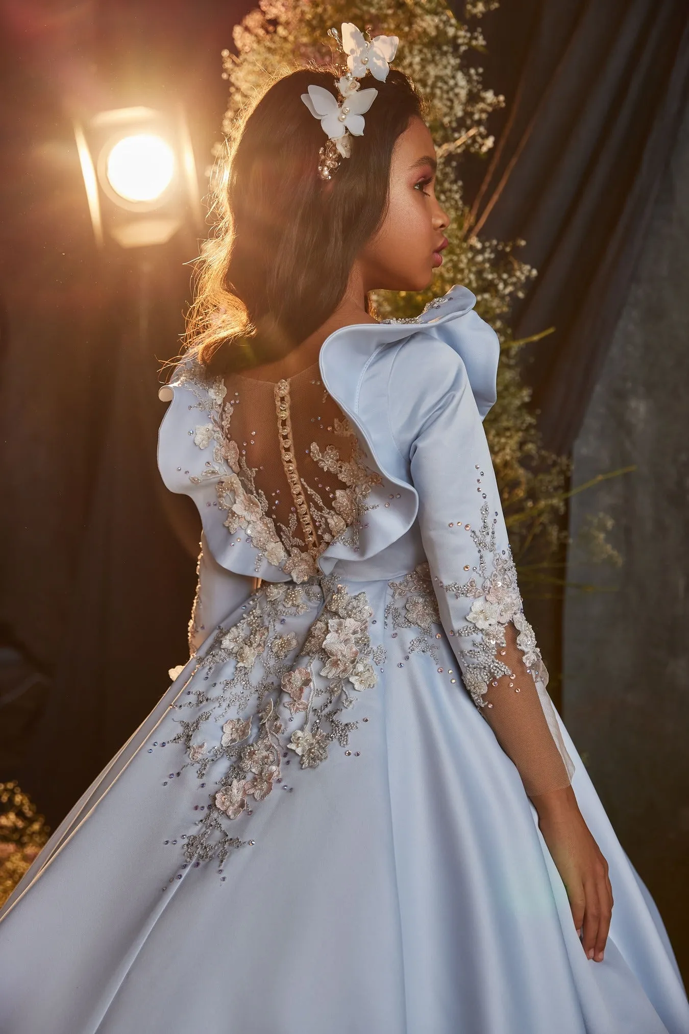 Satin Junior Bridesmaid Dress with Butterfly Sleeves