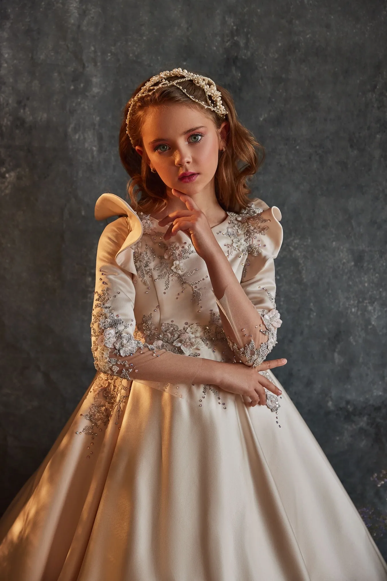 Satin Junior Bridesmaid Dress with Butterfly Sleeves