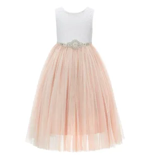Scalloped V-Back Lace A-Line Flower Girl Dress Communion Baptism Wedding Reception Ballroom 207R7