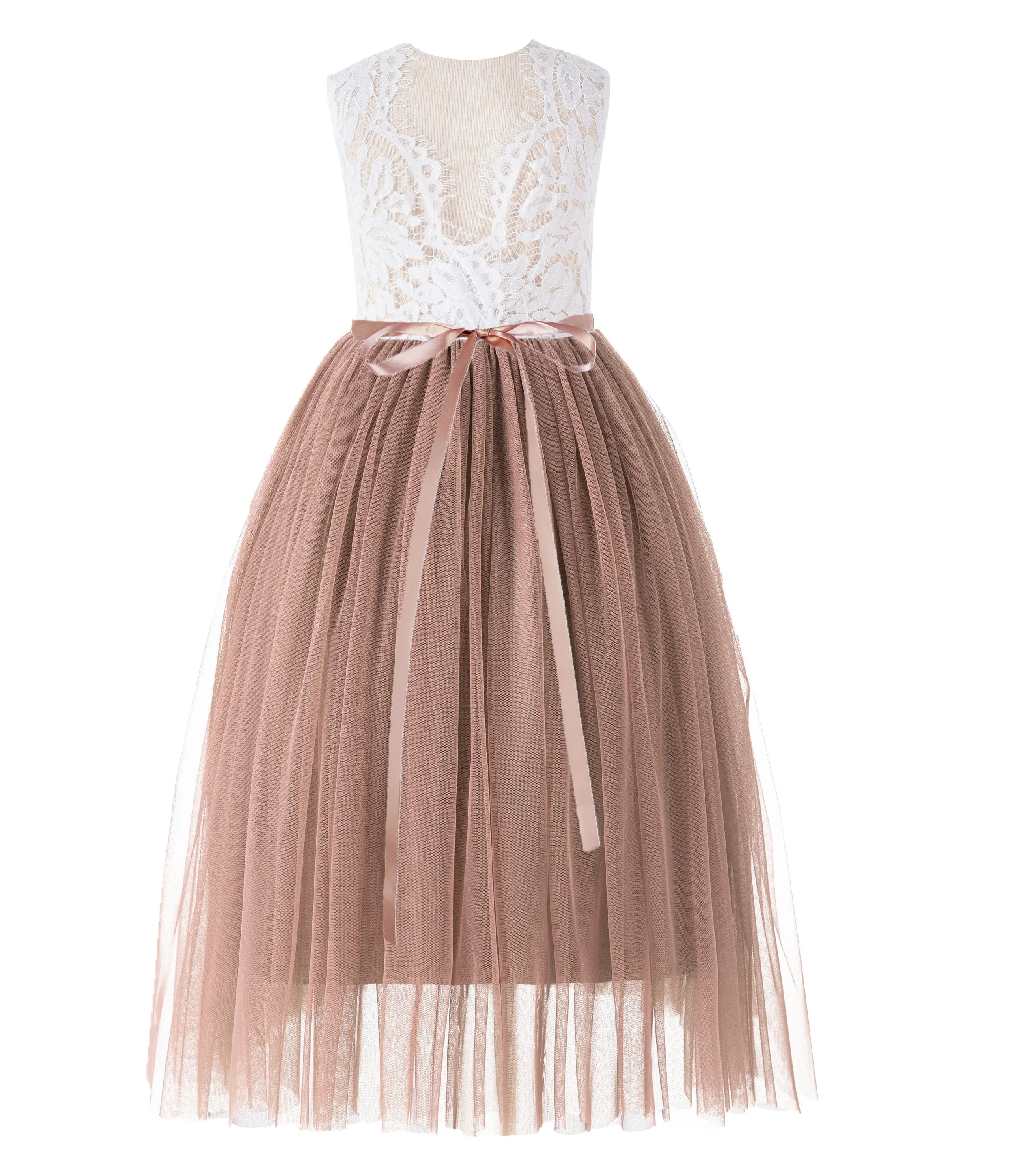Scalloped V-Back Lace A-Line Flower Girl Dress Communion Baptism Wedding Reception Ballroom 207R7