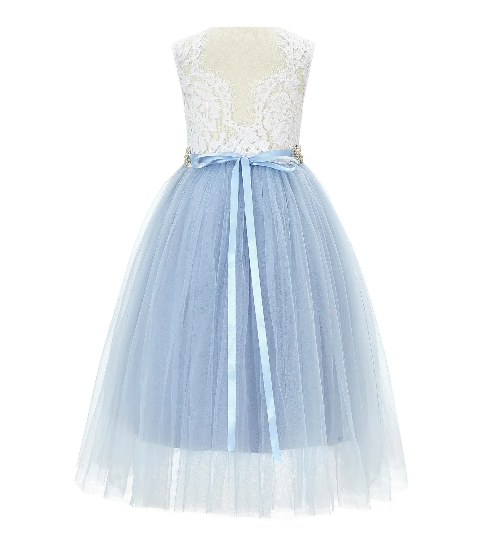 Scalloped V-Back Lace A-Line Flower Girl Dress Events Birthday Party Recital Graduation Ceremony 207R2
