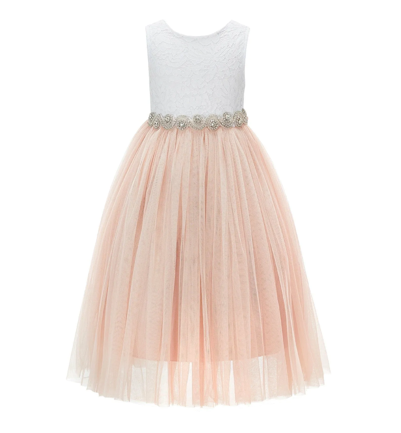Scalloped V-Back Lace A-Line Flower Girl Dress Events Birthday Party Recital Graduation Ceremony 207R2