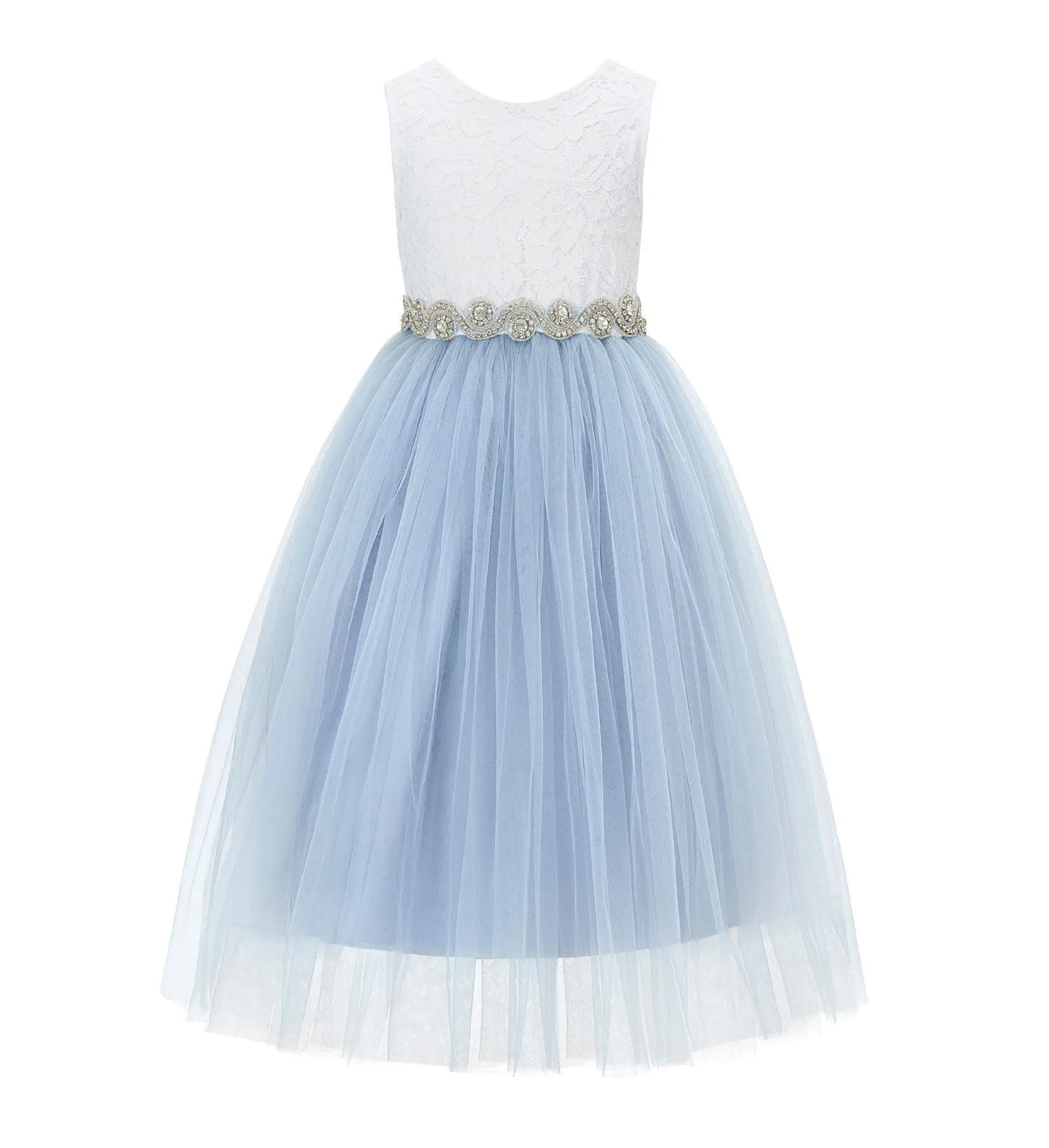 Scalloped V-Back Lace A-Line Flower Girl Dress Events Birthday Party Recital Graduation Ceremony 207R2