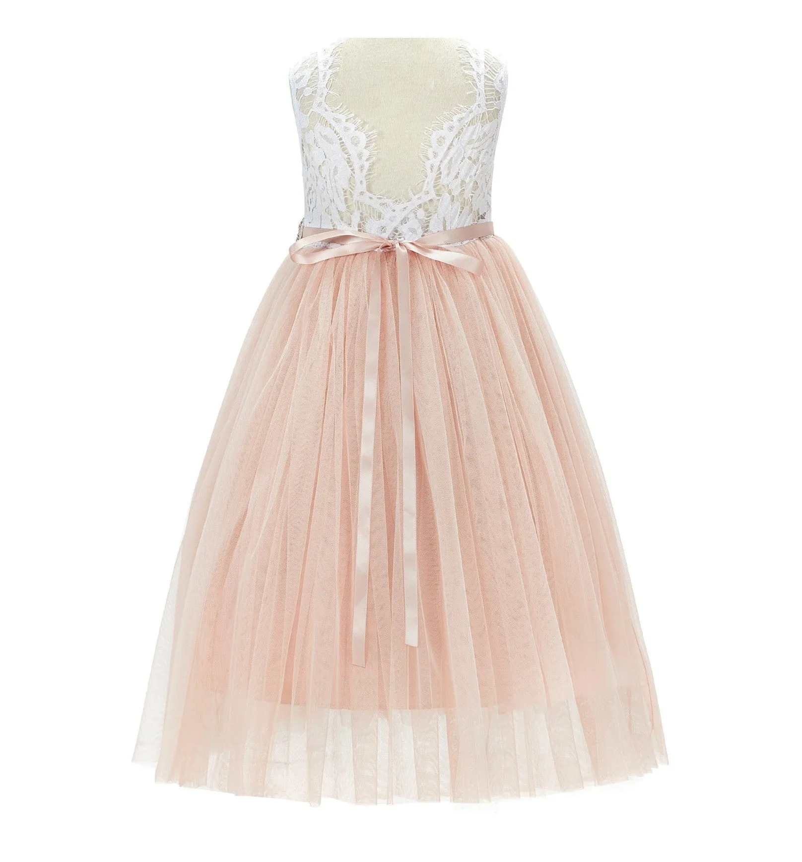 Scalloped V-Back Lace A-Line Flower Girl Dress Events Birthday Party Recital Graduation Ceremony 207R2