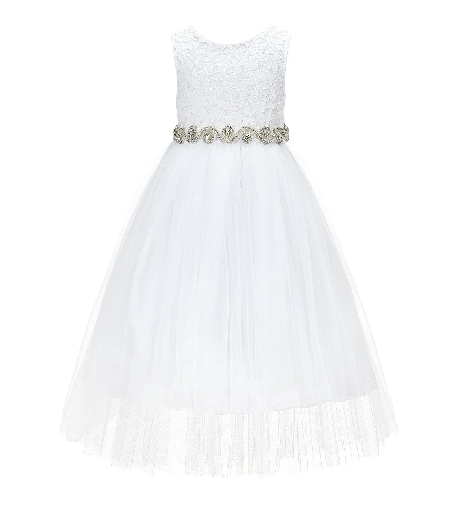 Scalloped V-Back Lace A-Line Flower Girl Dress Events Birthday Party Recital Graduation Ceremony 207R2