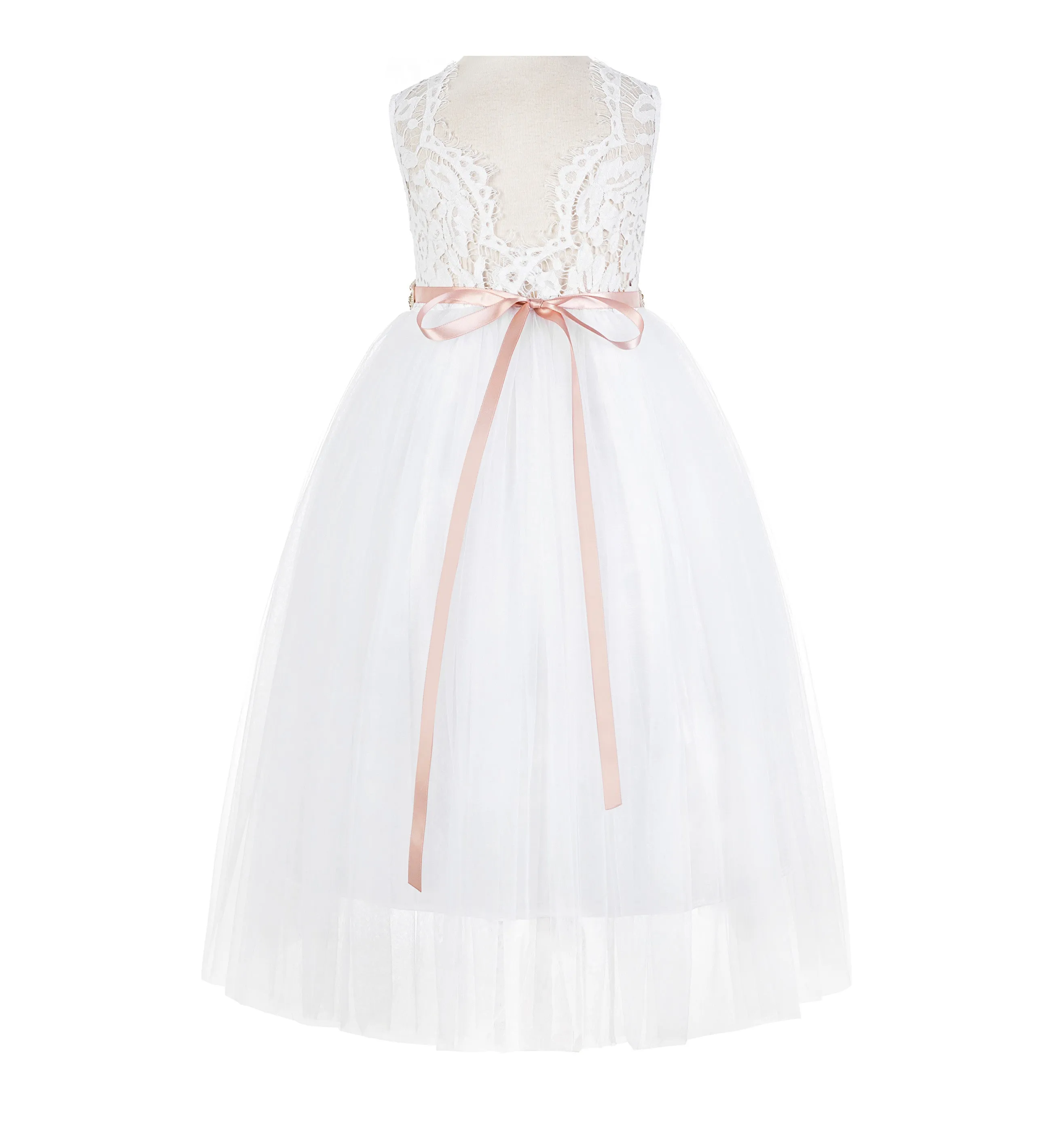 Scalloped V-Back Lace A-Line Flower Girl Dress Events Birthday Party Recital Graduation Ceremony 207R2