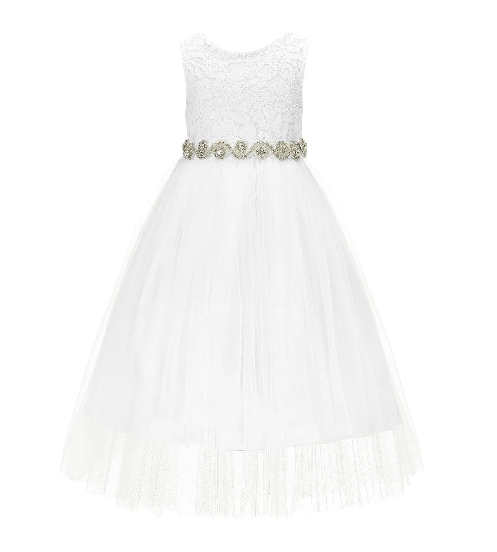Scalloped V-Back Lace A-Line Flower Girl Dress Events Birthday Party Recital Graduation Ceremony 207R2