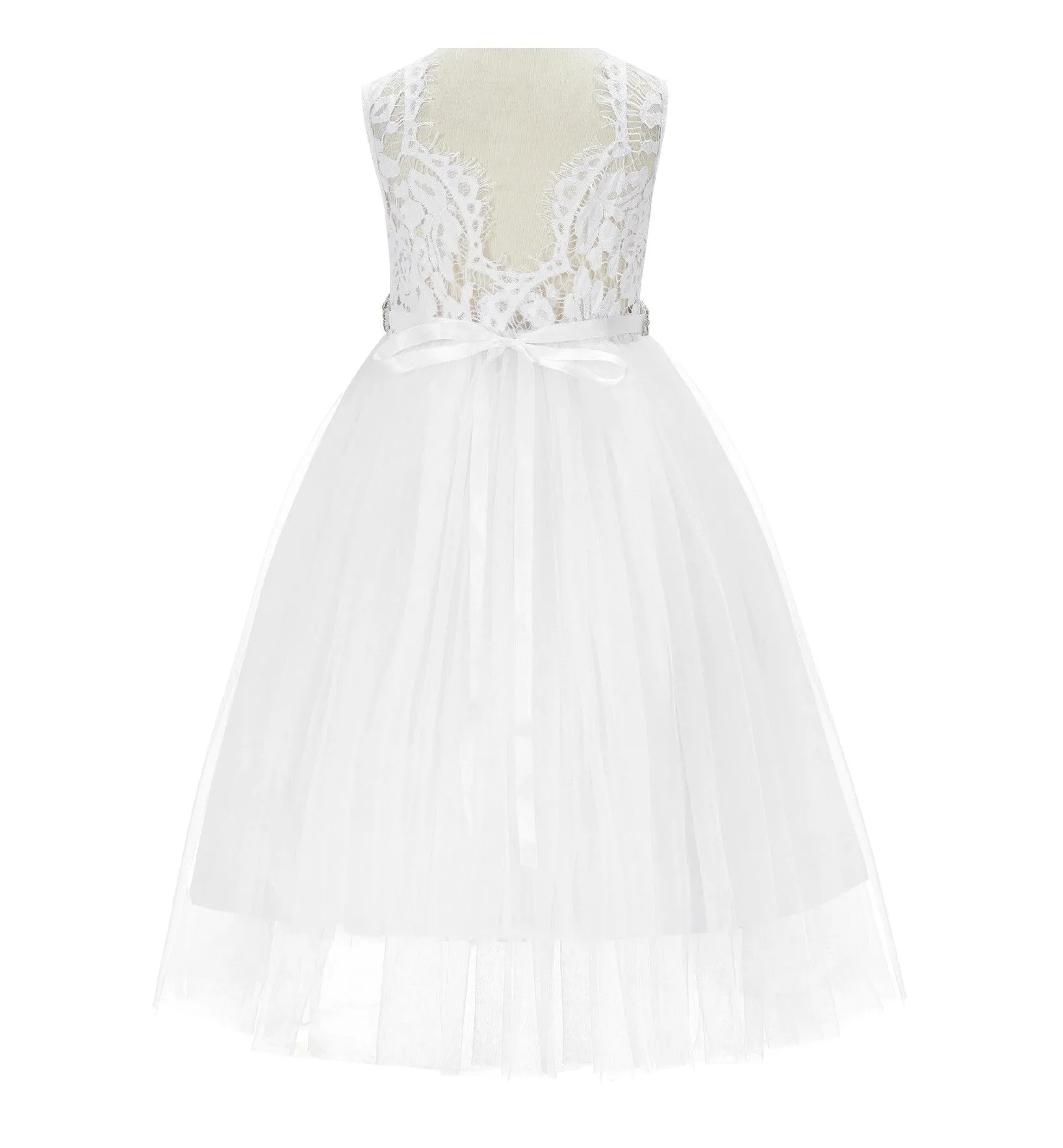 Scalloped V-Back Lace A-Line Flower Girl Dress Events Birthday Party Recital Graduation Ceremony 207R2