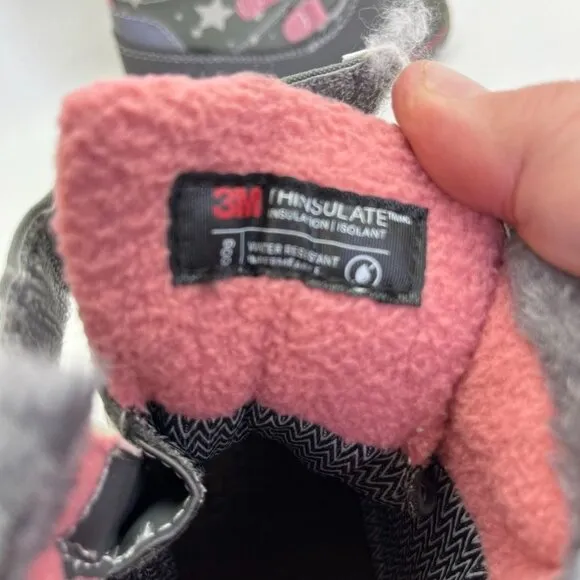 See Kai Run Gilman Waterproof Insulated Girl's Boot Size 8 Gray Pink Stars