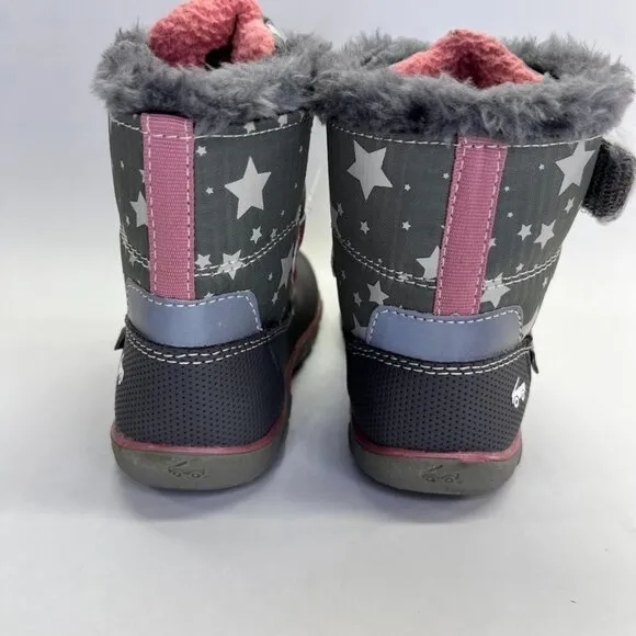 See Kai Run Gilman Waterproof Insulated Girl's Boot Size 8 Gray Pink Stars