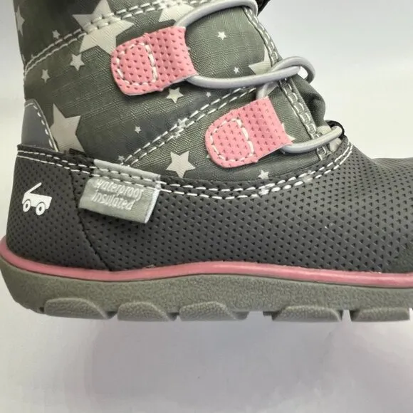 See Kai Run Gilman Waterproof Insulated Girl's Boot Size 8 Gray Pink Stars
