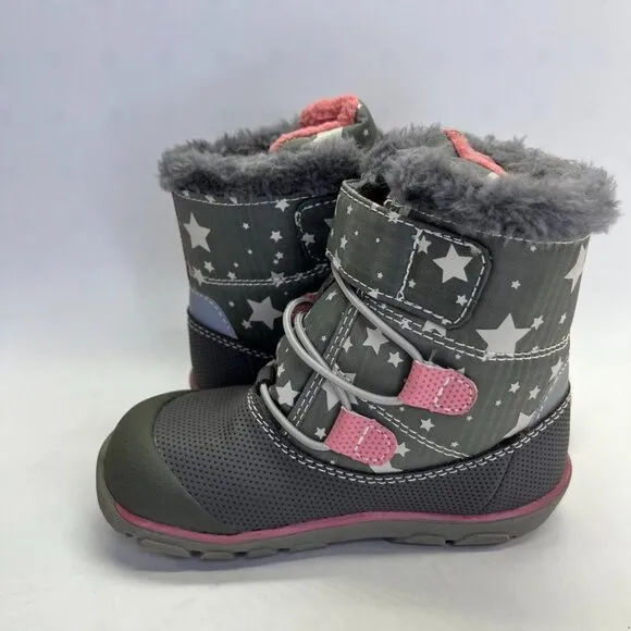 See Kai Run Gilman Waterproof Insulated Girl's Boot Size 8 Gray Pink Stars
