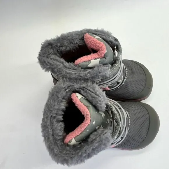 See Kai Run Gilman Waterproof Insulated Girl's Boot Size 8 Gray Pink Stars