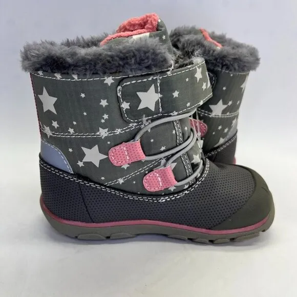 See Kai Run Gilman Waterproof Insulated Girl's Boot Size 8 Gray Pink Stars