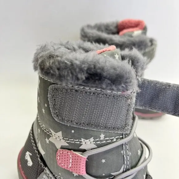 See Kai Run Gilman Waterproof Insulated Girl's Boot Size 8 Gray Pink Stars