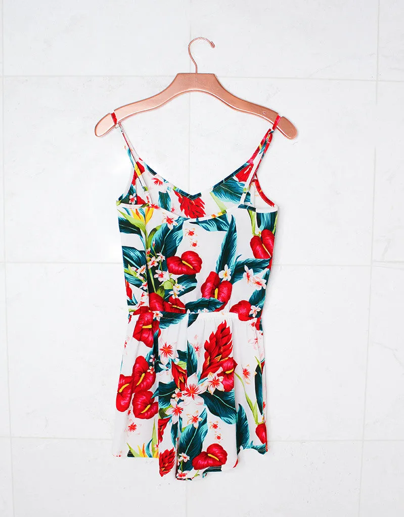Show Me Your Mumu Rorey Romper in Flamingo Flower Stretch