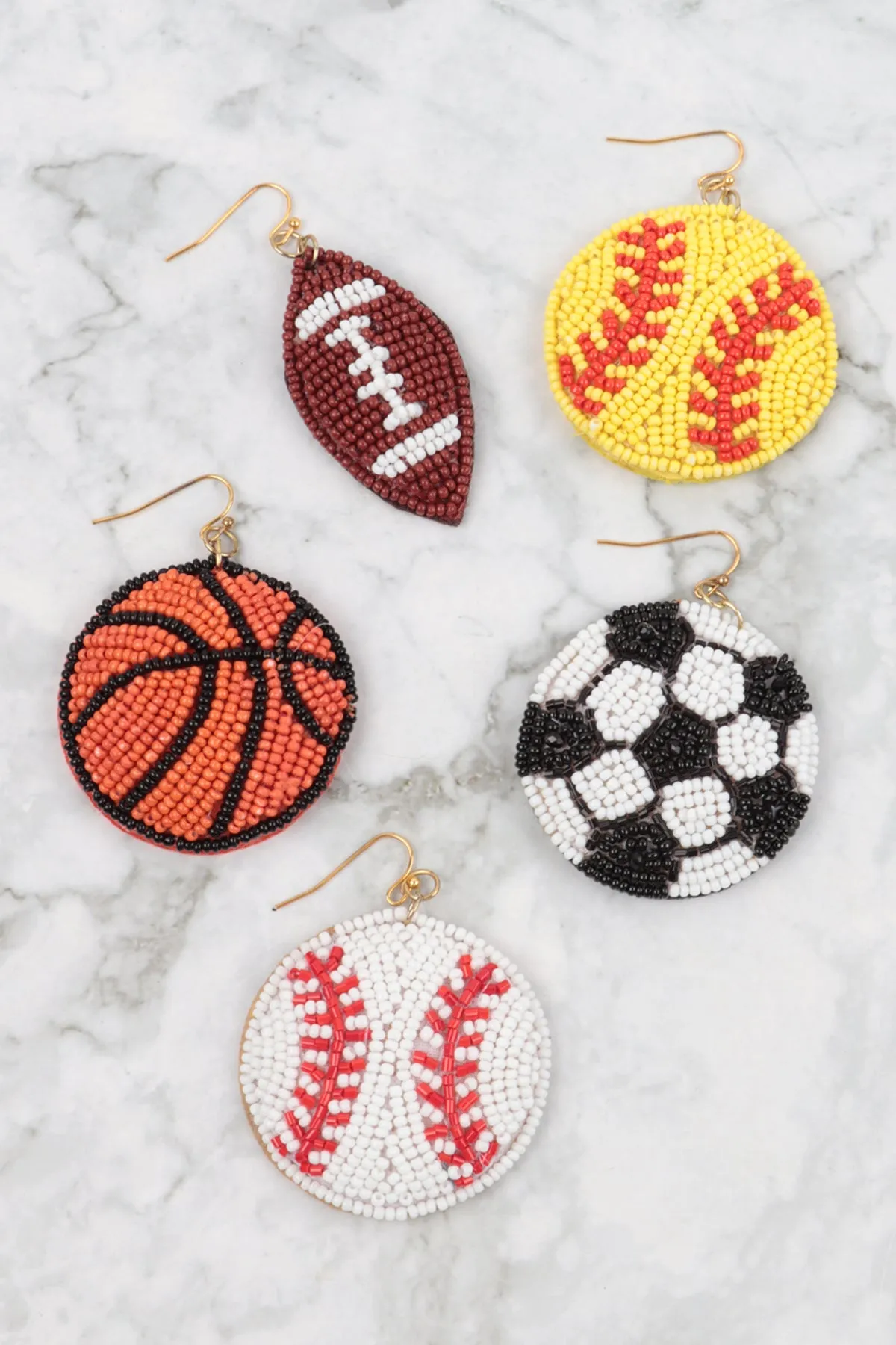 SOCCERBALL SEED BEADS FISH HOOK EARRINGS