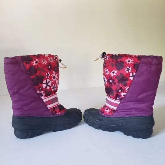 SOREL Cub Pink and Purple Floral Waterproof Insulated Winter Snow Boot Sz 5
