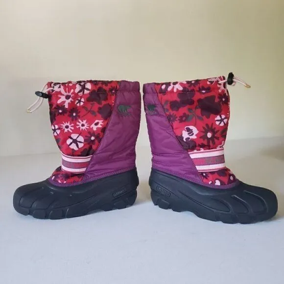SOREL Cub Pink and Purple Floral Waterproof Insulated Winter Snow Boot Sz 5