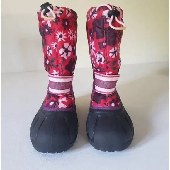SOREL Cub Pink and Purple Floral Waterproof Insulated Winter Snow Boot Sz 5