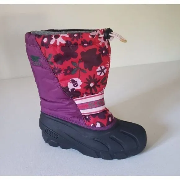 SOREL Cub Pink and Purple Floral Waterproof Insulated Winter Snow Boot Sz 5