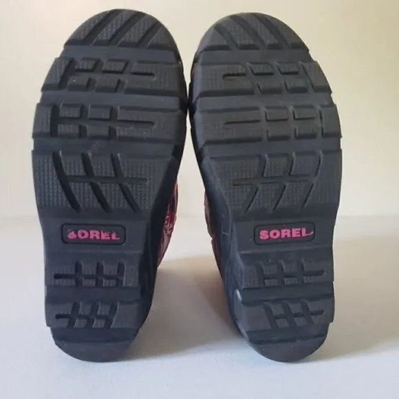 SOREL Cub Pink and Purple Floral Waterproof Insulated Winter Snow Boot Sz 5