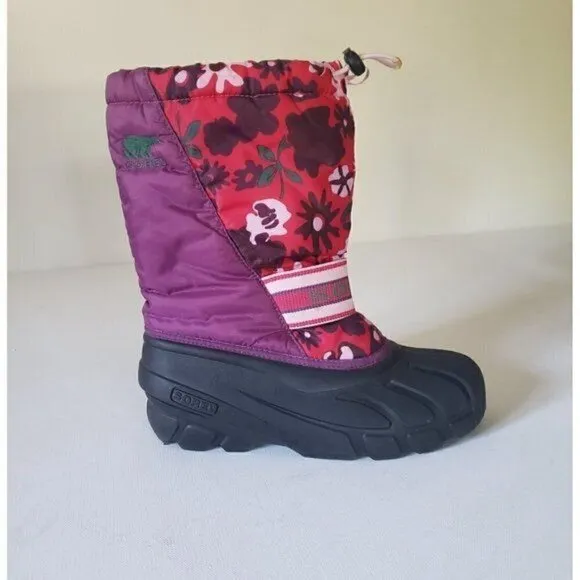 SOREL Cub Pink and Purple Floral Waterproof Insulated Winter Snow Boot Sz 5