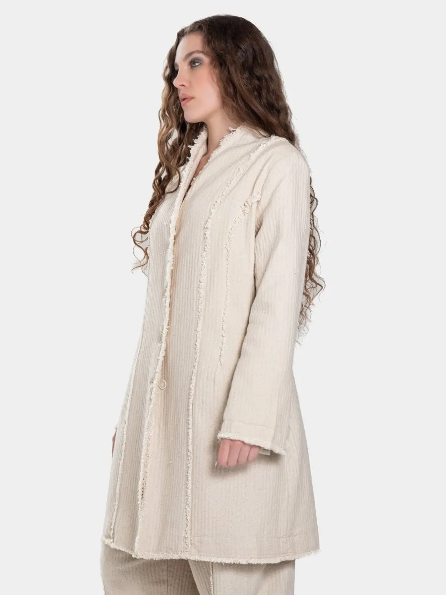 Spliced Raw Edge Long Jacket